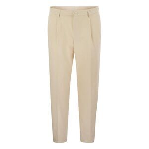 TAGLIATORE Pleated Wool Trousers Men CREAM Pants